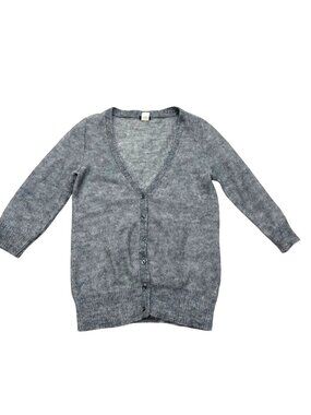 J.Crew Women's Cardigan Sweater Sz M Gray Mohair Wool Blend V-Neck Sheer Knitted